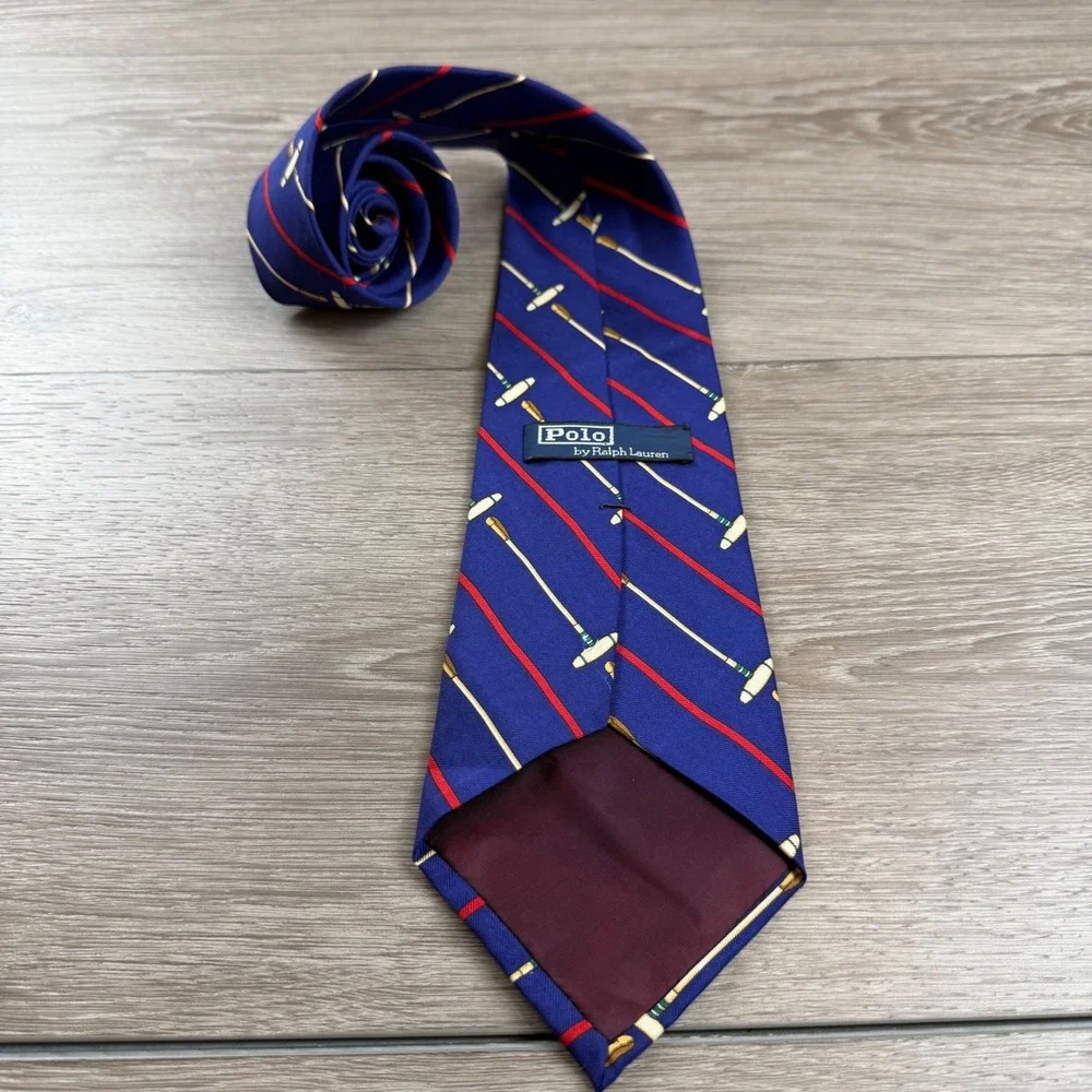 Polo Ralph Lauren Men Necktie Silk Polo Mallet Stripe Blue OS